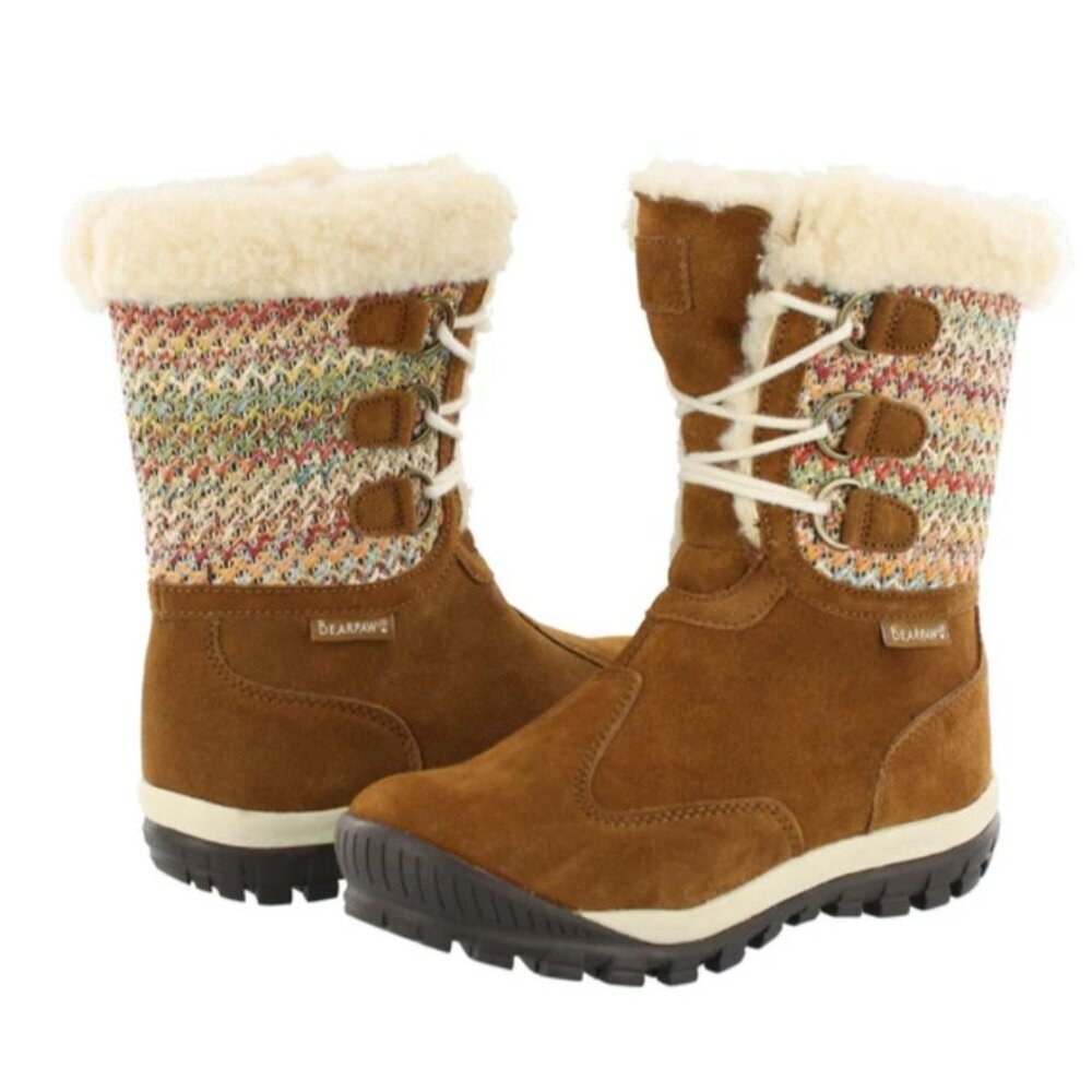 BearPaw Brown Winter Boots with Multicolor Knit